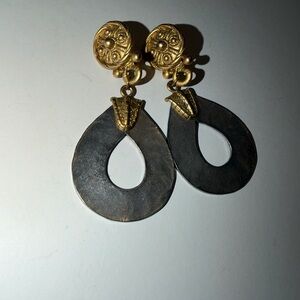 Amazing Vtg Runway Bijoux Design Huge Metal Gold & Silver-Tone Clip-On Earrings